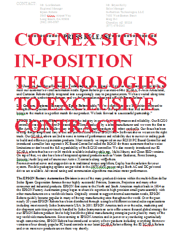 COGNEX Press Release
